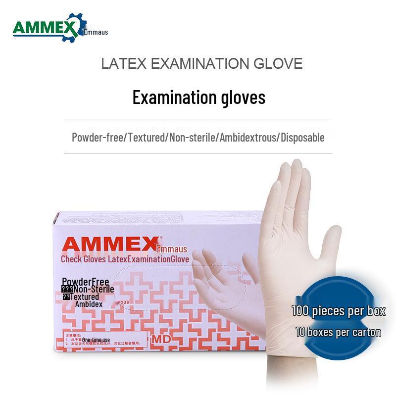 

AMMEX Aimas Disposable Latex Gloves, Powder-Free, Textured, Non-Slip, Thickened for Experiments and Examinations