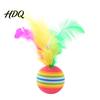 Soft Cat Ball Colorful Striped Ball Foam with Feathers Quiet Toy Feather
