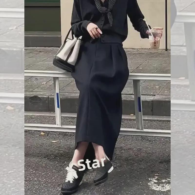 2025 Černá plisovaná dámská sukně s rozparkem: Velká velikost, zeštíhlující, podzimní/zimní ležérní květinový design.