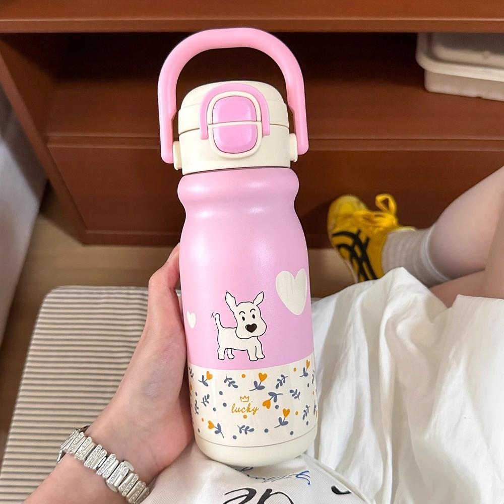 500ml Insulated Cup Double Drink with Handle Cartoon Straw Cups Heat and Cold Insulation Large Capacity Water Bottle Accessories