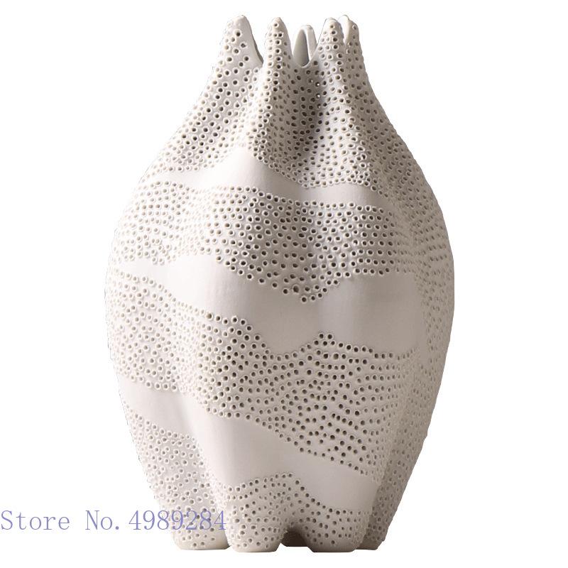 Ceramic Vase Hole Hollow Out Dot Pattern Handmade Ceramic Ceramic Crafts Flower Vase Abstract Geometric Home Decoration