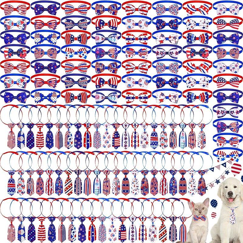 Eccliy 120 Pcs Christmas Dog Bow Tie Collar for Dogs Christmas Dog Bows Dog Neckties Adjustable Santa Claus Snowman Pattern Dog Hair Accessories for