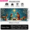2D door curtain, 1 piece, ASOONYUM large Christmas horse trough scene banner, including Mary, Joseph, Jesus, reindeer, a
