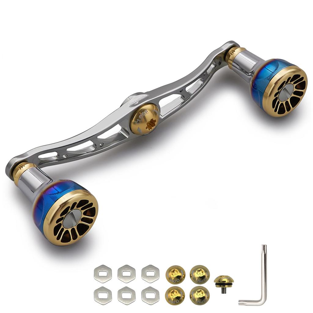 HEIGHTEN 115mm Bait Reel Handle 8 Colors 70 Aviation Aluminum Shimano Daiwa Abu Garcia General Bait Reel Engine (Gunmetal (Handle) & Gold (Knob)) (67)