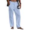 Men's Casual Loose And Comfortable Casual Pants Cotton Linen Printed Drawstring Trousers