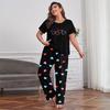 Frühling Sommer Übergröße 5XL 6XL Damen Herz Print Pyjama Set Zweiteilige Nachtwäsche Loungewear Kurzarm Oberteil und Hose Pyjama Damen Pijama Homewear