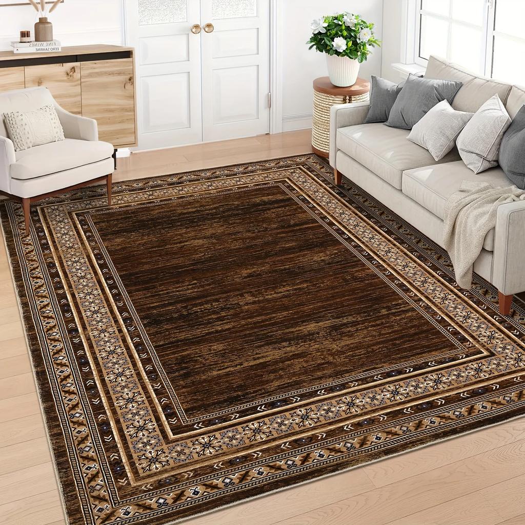 Tappetino di lusso in ciniglia nero Tappeto floreale bohémien persiano Lavabile in lavatrice Soggiorno Camera da letto Ingresso Tappetini neri Boho per pavimenti (2)