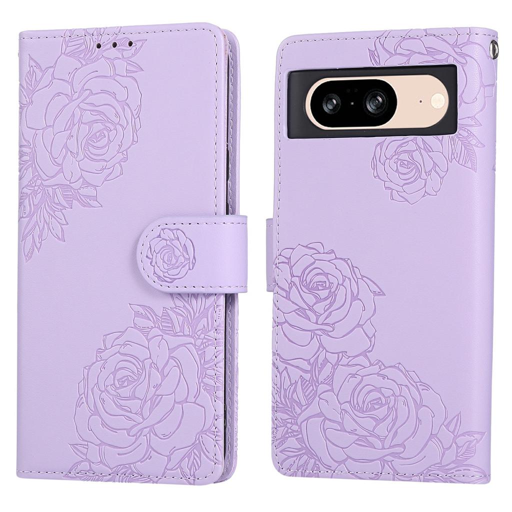 For Google Pixel 8 Case Rose Flower PU Leather Wallet Phone Cover with 3 Card Slots