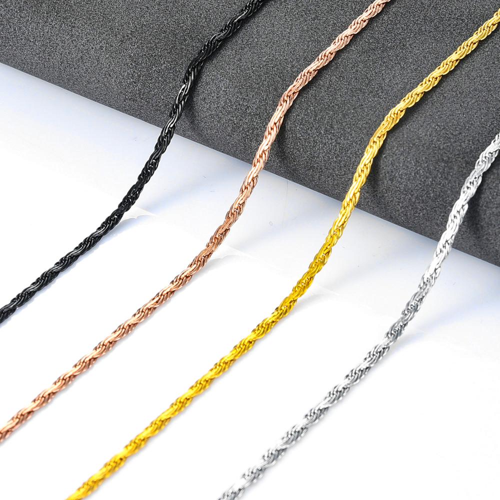 2mm Vintage Flat Chain Gold/Steel/Black/Rose Stainless Steel Necklace for Women And Man Jewelry Gifts