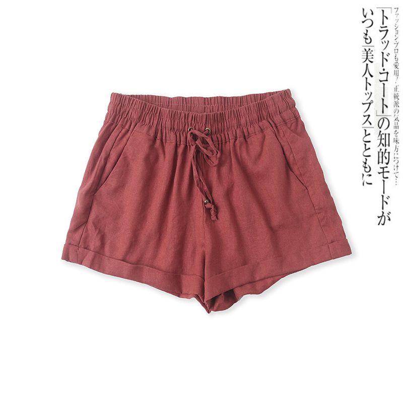 

Летние женские шорты на резинке с высокой посадкой, стройнящие, на каждый день Deep sauce red S