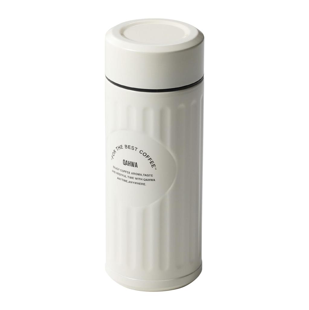QAHWA Coffee Bottle 420ml Pearl White Direct Drinking Vacuum Insulated Double Layer Teflon Coating On the Inside Enjoy the Taste and Aroma of Coffee