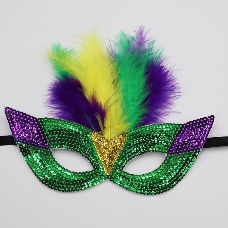 Mardi Gras Sequin Feather Hat & Mask Set