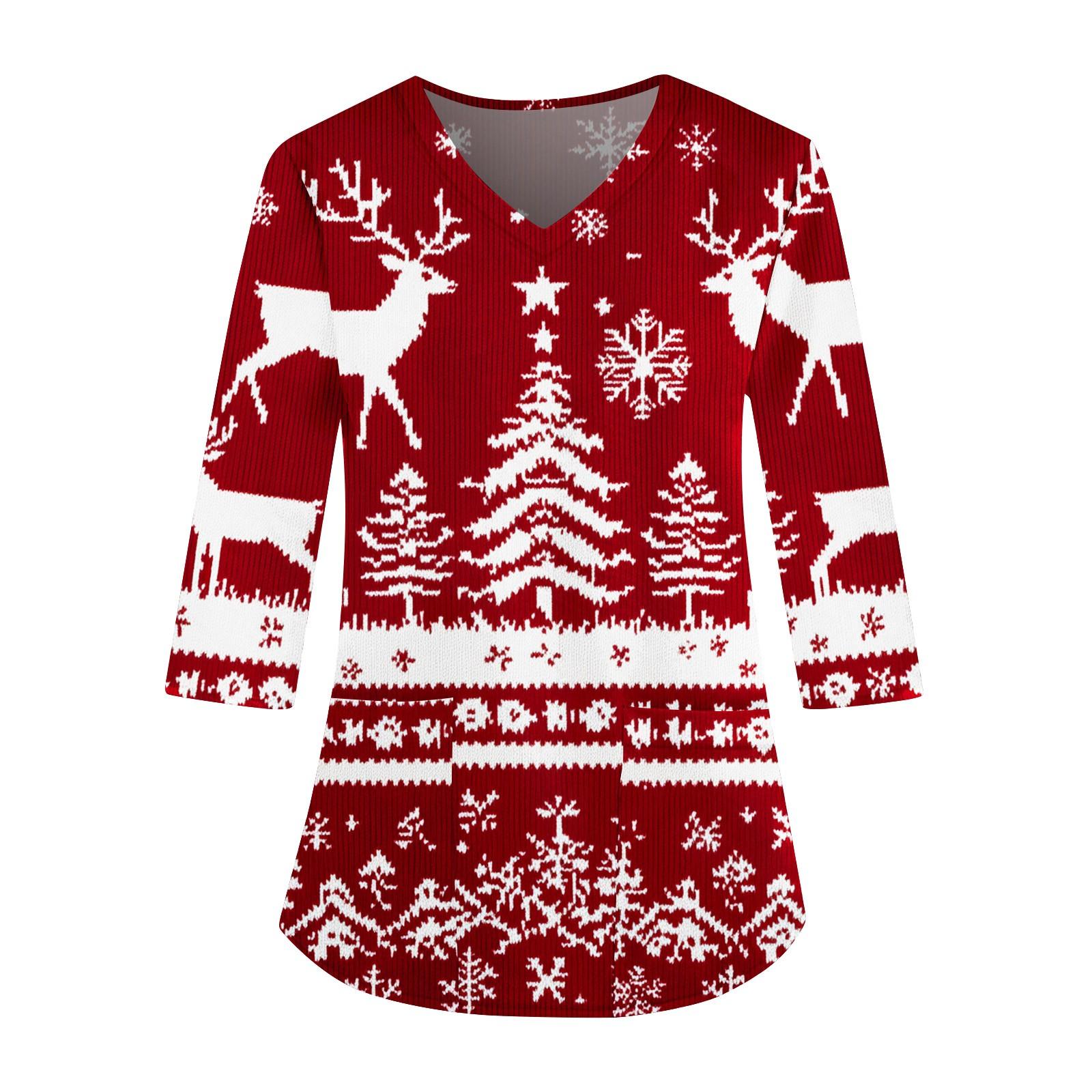 

Женская модная и повседневная рождественская футболка с рукавом три четверти XL красный