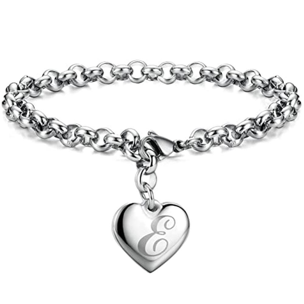 26-Letter Engraved Titanium Steel Bracelet for Women - Stylish European & American Design with English Letters