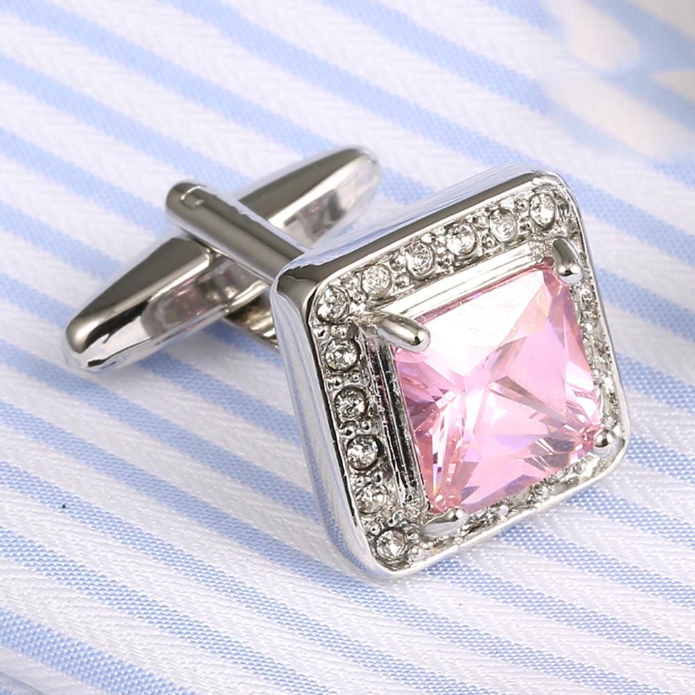 Business dress cufflinks, French shirt cuff buttons, high-quality pink crystal sleeve nails, foreign trade copper buttons 337