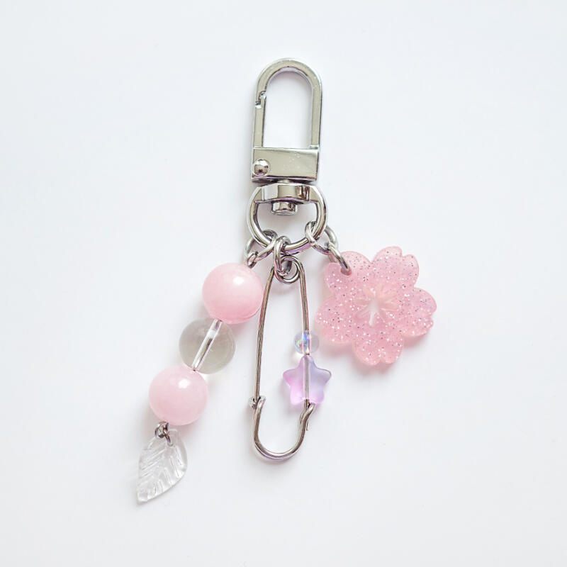 Surgical Steel Pink Cherry Blossom Keychain