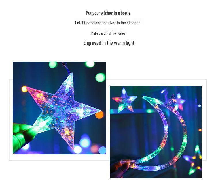 LED Star and Moon Curtain Lights - Waterproof Decorative String Lights for Birthday, Party, and Holiday Décor