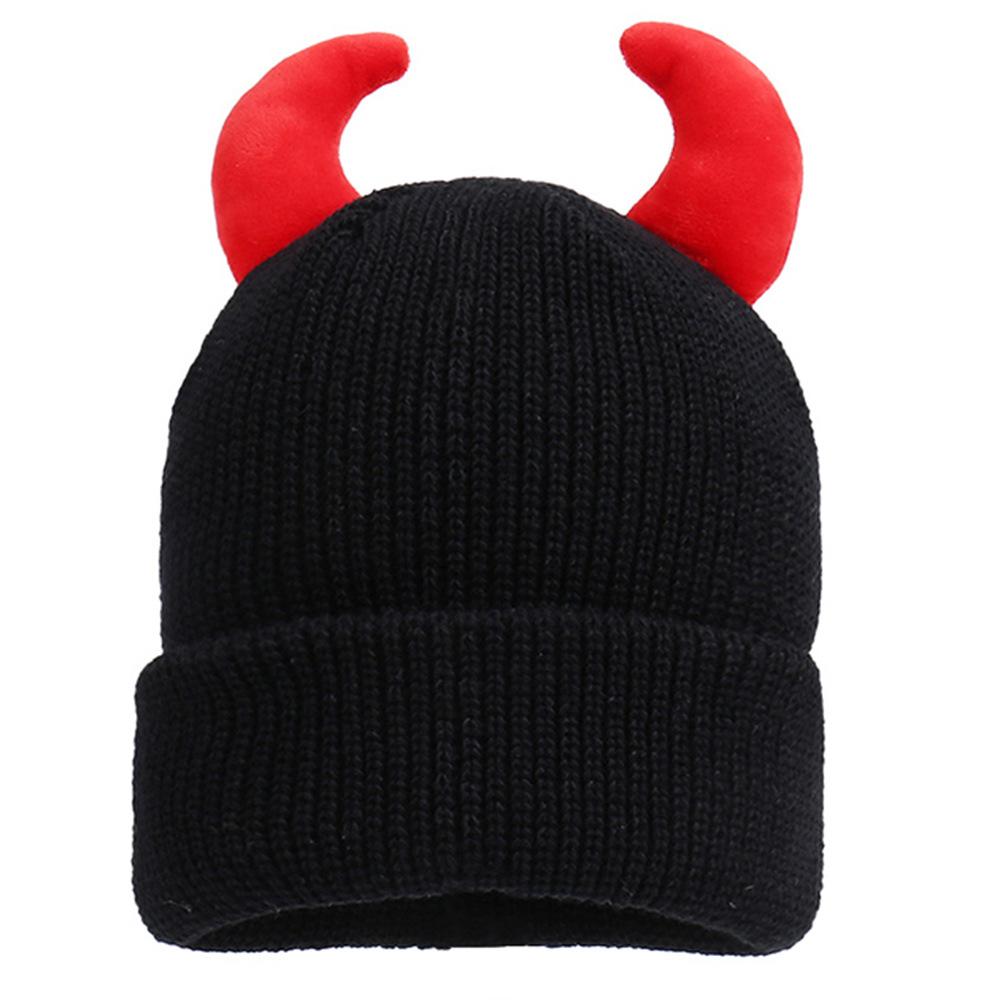 Fashion European and American Temperament Demon Horn Decoration Warm Knitted Hat Party Ball Decoration Versatile Wool Hat