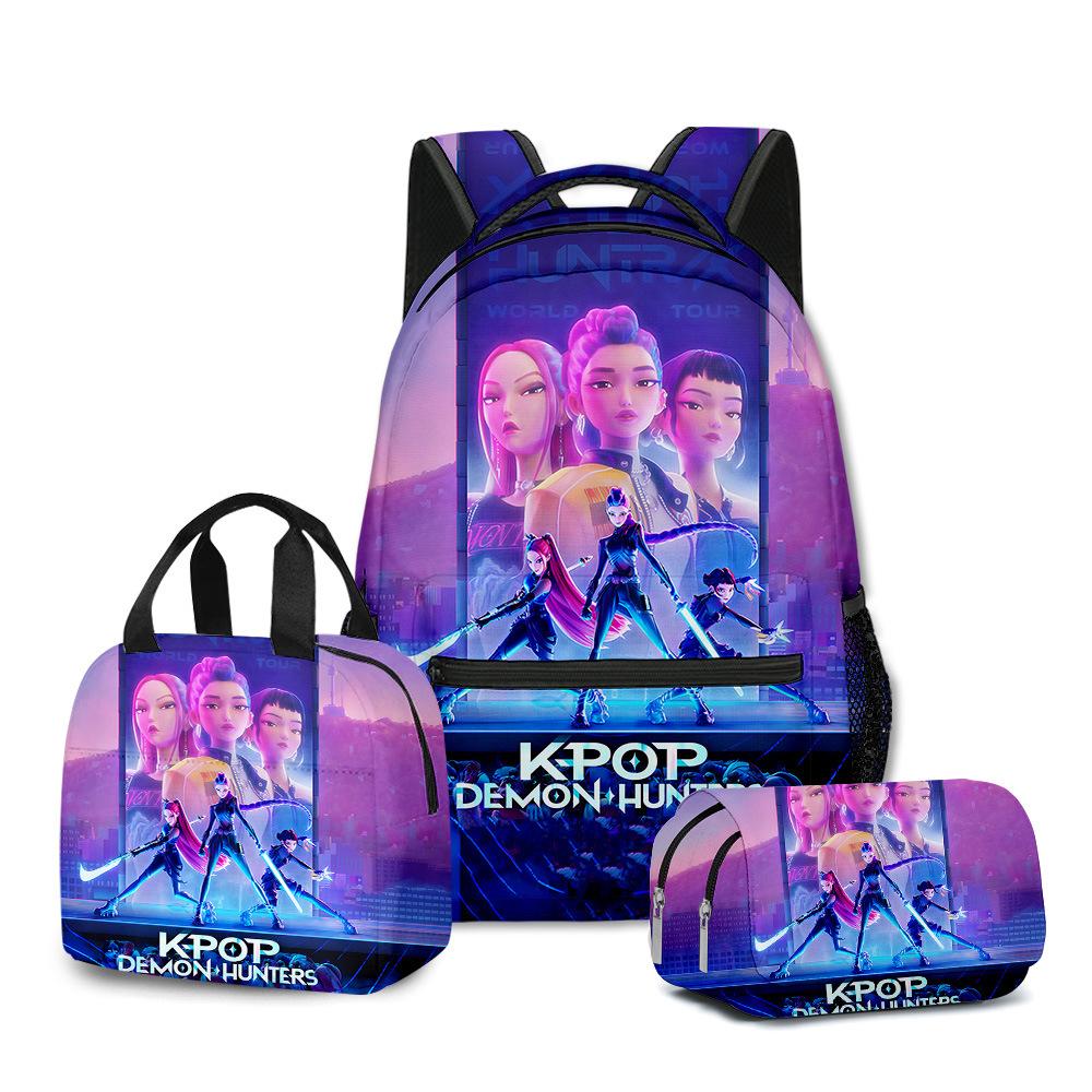 3D Movie K-Pop Demon Hunter Girl Group School Bag Backpack Lunch Bag Pencil Case Three-Piece Set