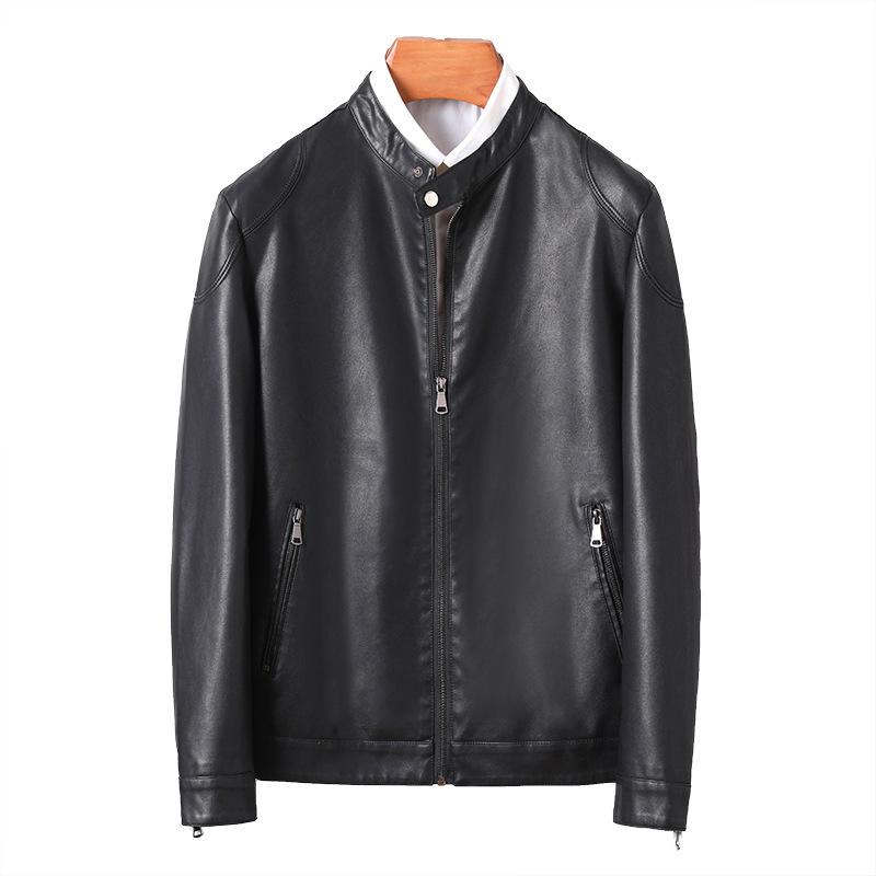 Spring and Autumn men's leather jacket new jacket slim-fitting thin men's locomotive clothing stand-up collar pu leather jacket