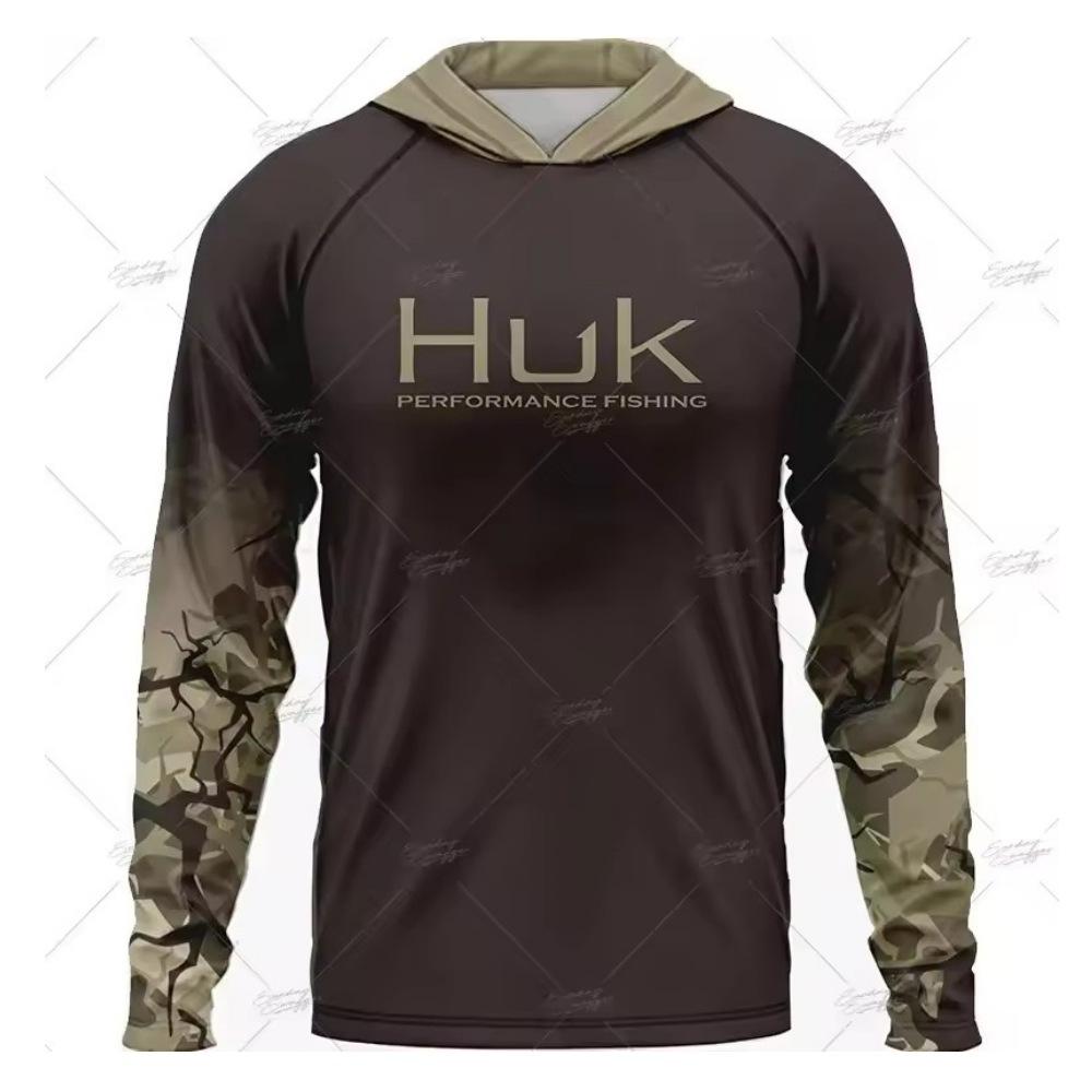 T-shirt a maniche lunghe HUK Tuta da pesca Estiva con cappuccio Protezione solare UV UPF 50+ Traspirante Asciugatura rapida Tuta da pesca