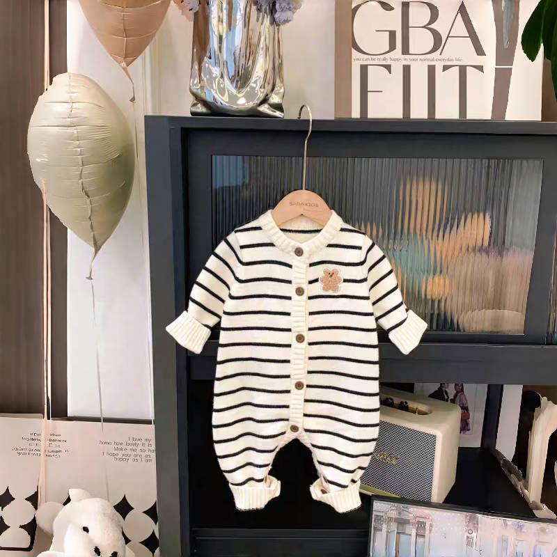 

Комбинезон-свитер вязаный в полоску для новорожденных - Уютный осенний комбинезон для младенцев Size 66