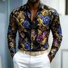 2026 Men's Shirt French Retro Blue Purple Gold Rose Flower Shirt White Background Pattern Slim Fit Long Sleeved Shirt XS-6XL