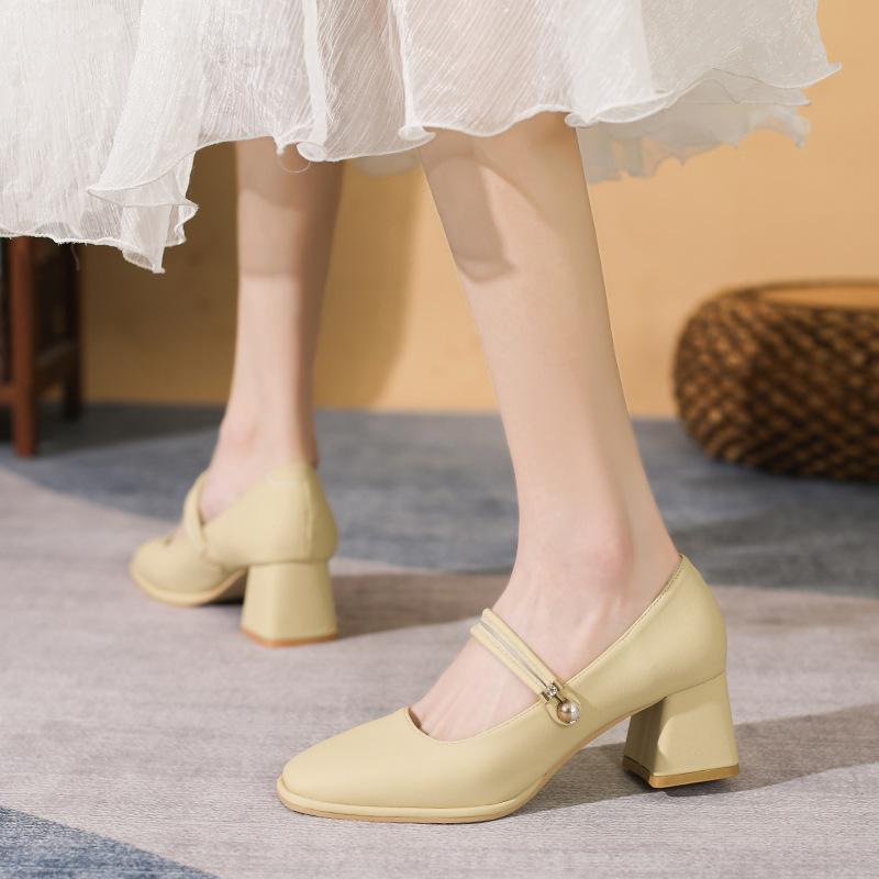 Fashion Work Mary Jane Shoes Women's Gentle Wind Light Mouth Medium High Heel Professional Single Shoes Women