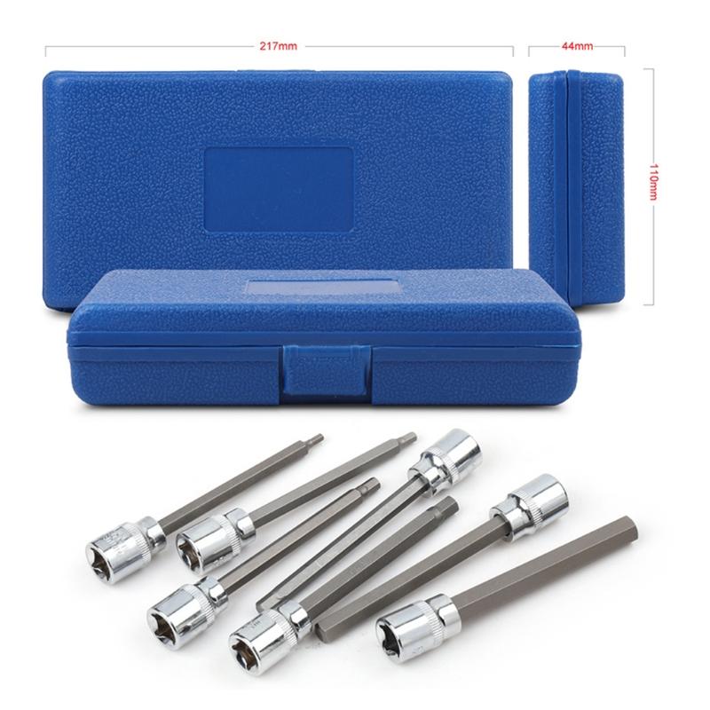 3/8” Drive Extra Long Torx/Allen Star Bit Socket Set 7-Piece for Cr-V Steel Socket Adapter Chrome Vanadium Steel 3mm