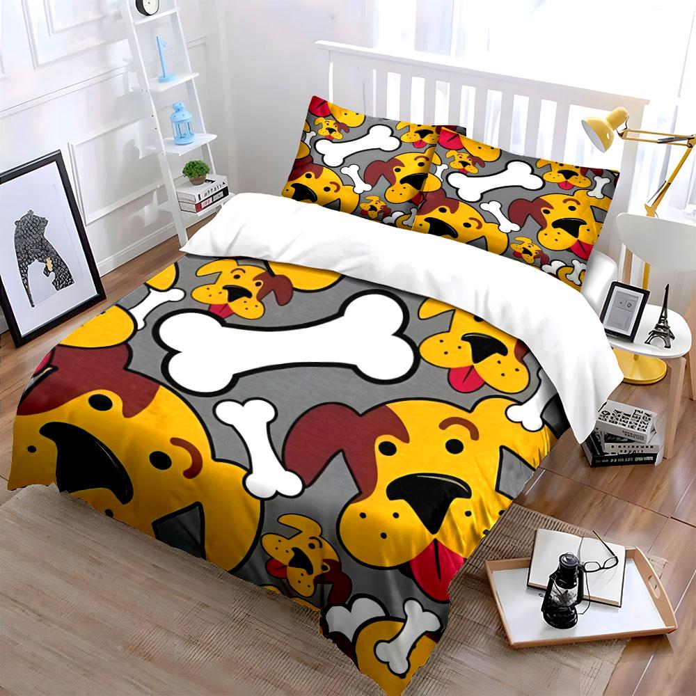 Dog Themed Three-Piece Set Design Kid'S And Adults' Bedroom Decor, Exquisite Three-Piece Bedding Set Gift