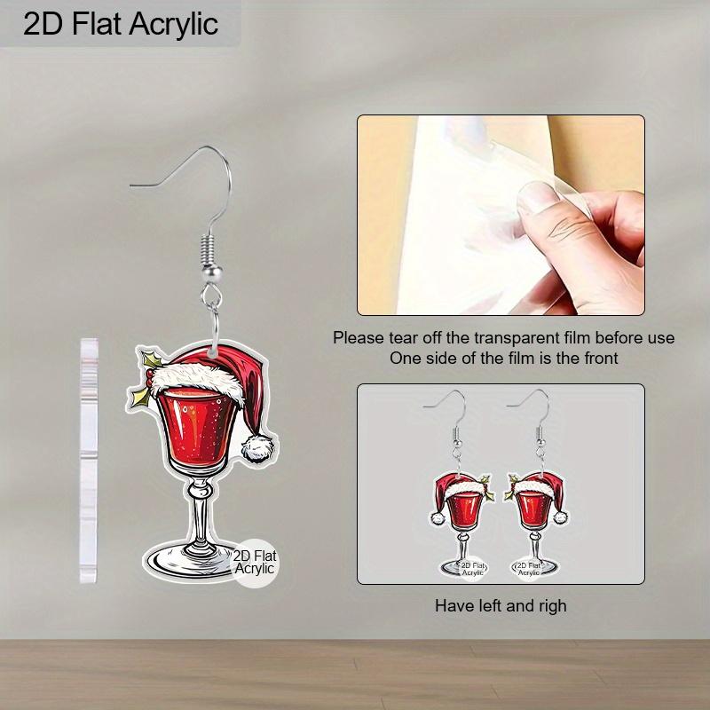 2D Flat Acrylic Christmas Wine Glass Christmas Hat Pendant Earrings Women's New Year Jewelry Holiday Party Decorations