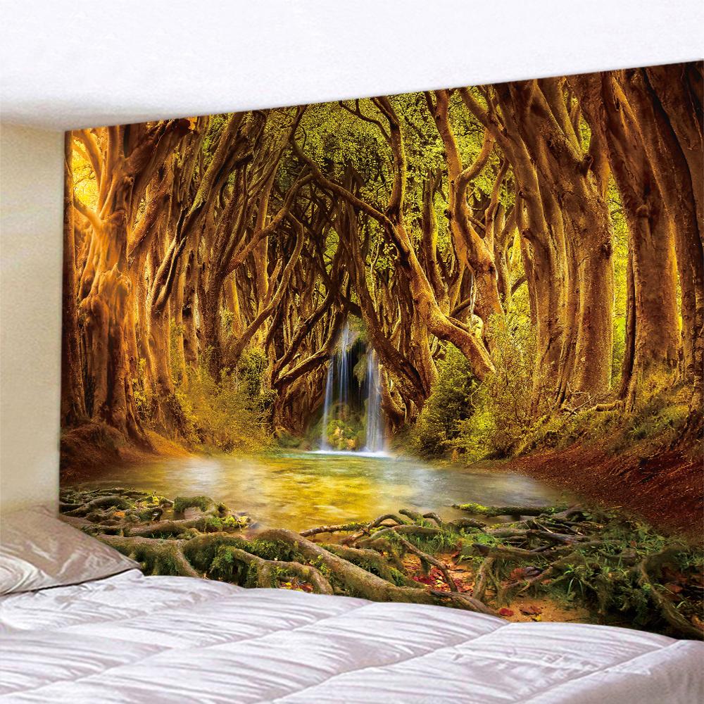 Forest Plants Leaves Psychedelic Scene Home Art Decor Tapestry Hippie Boho Yoga Mat Mandala Room Wall Hanging