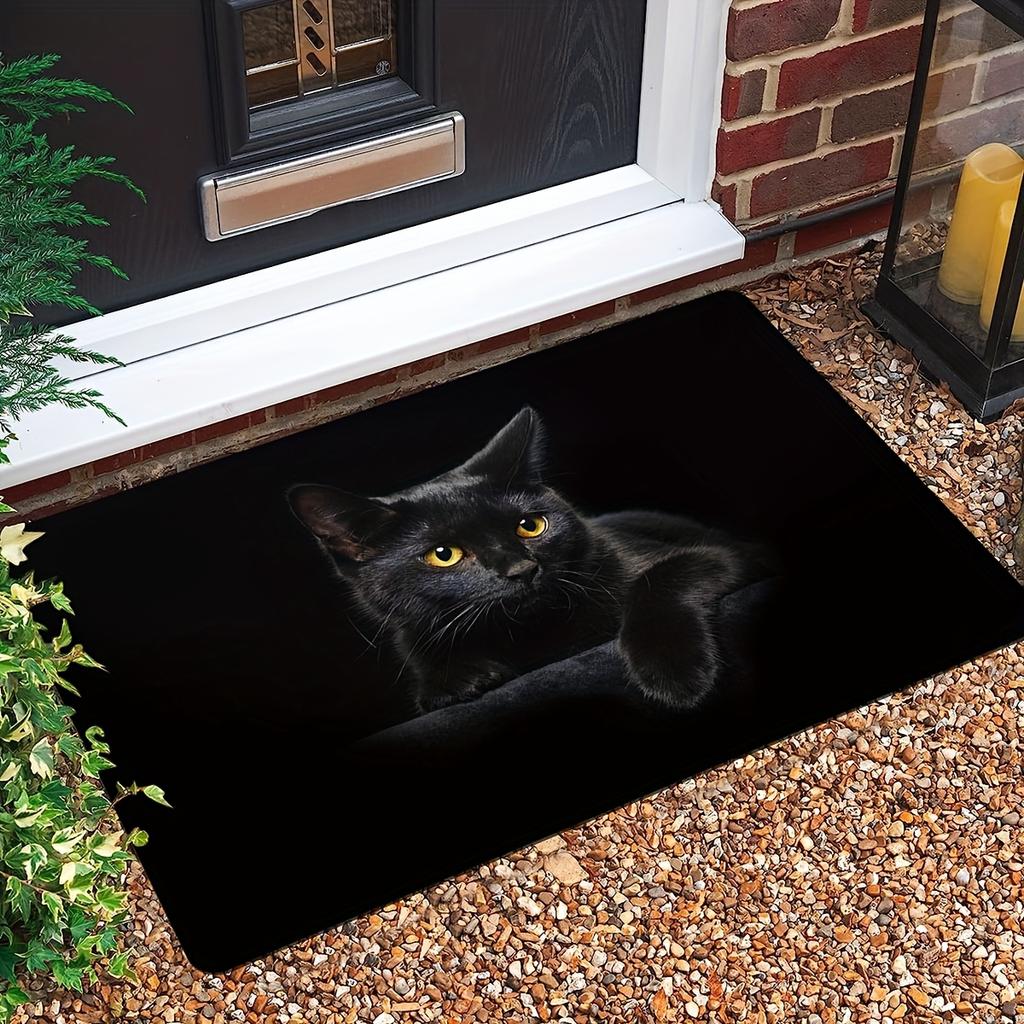 Niedliche schwarze Katze Fußmatte Strapazierfähige rutschfeste Eingangsmatte Perfekt für Tierliebhaber Heimdekor Verleiht Ihrem Eingangsbereich skurrilen Charme