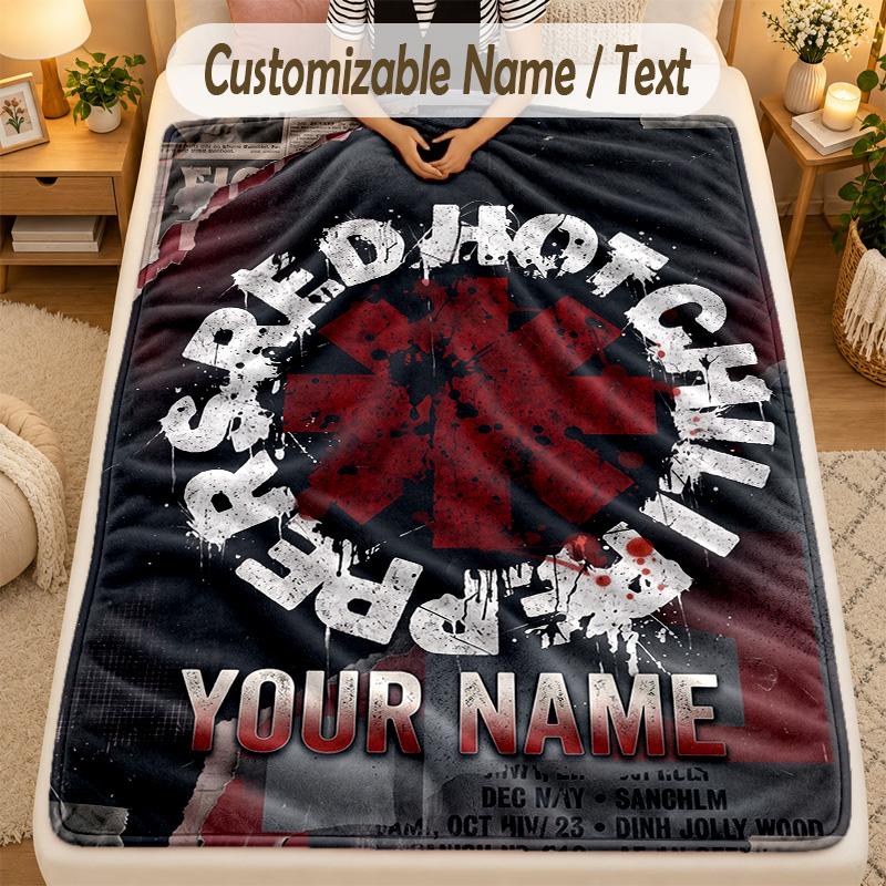 Flannel BlanketRed Hot Chili Peppers Custom Name Text Personalized Soft Warm Throw Blanket Home Decor Gift