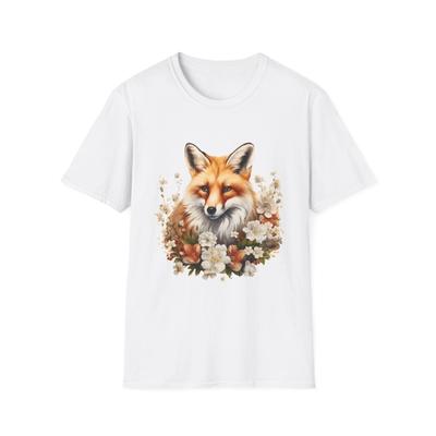 Fuchs Blumig Frühling Unisex T-Shirt, Naturfreund Grafik-T-Shirt, Botanische Blume