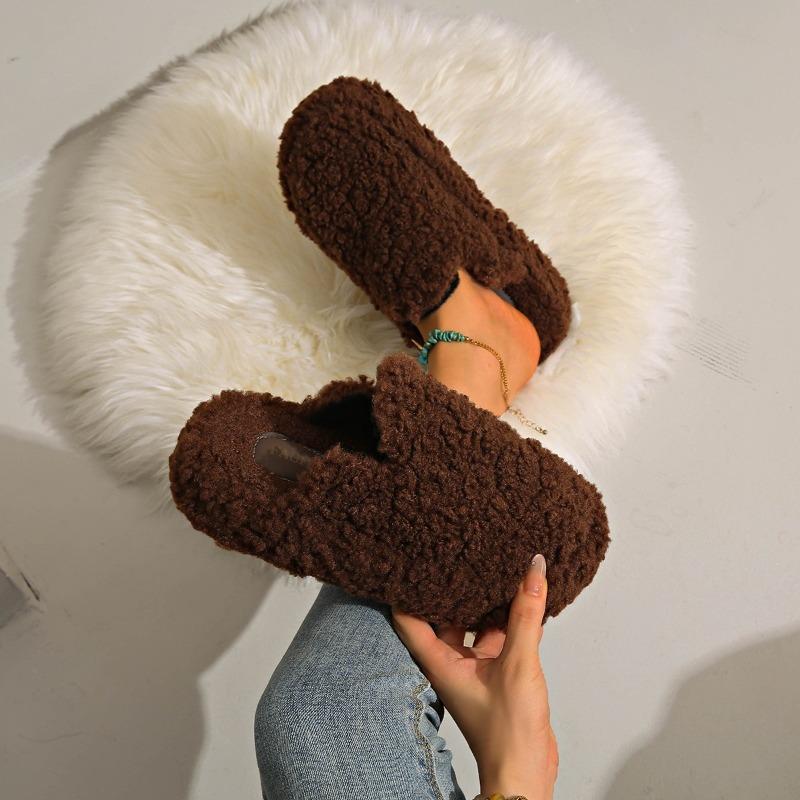 Autumn and winter home fluffy slippers women's bag head warm thick bottom new outer wear bag head plush half slippers