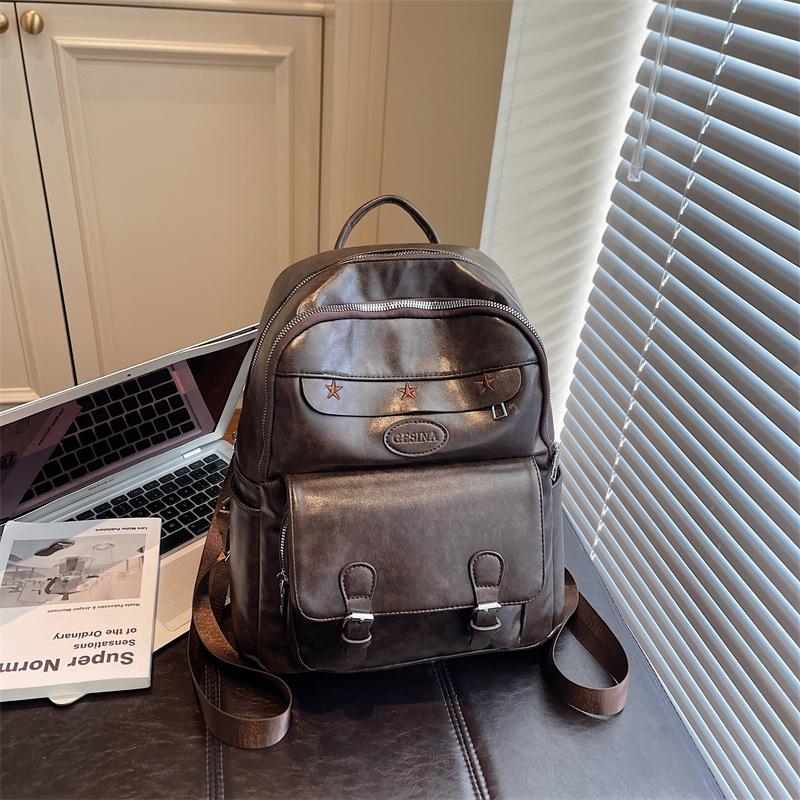 Backpack retro simple texture fashion backpack trend commuting leisure going out women's bag