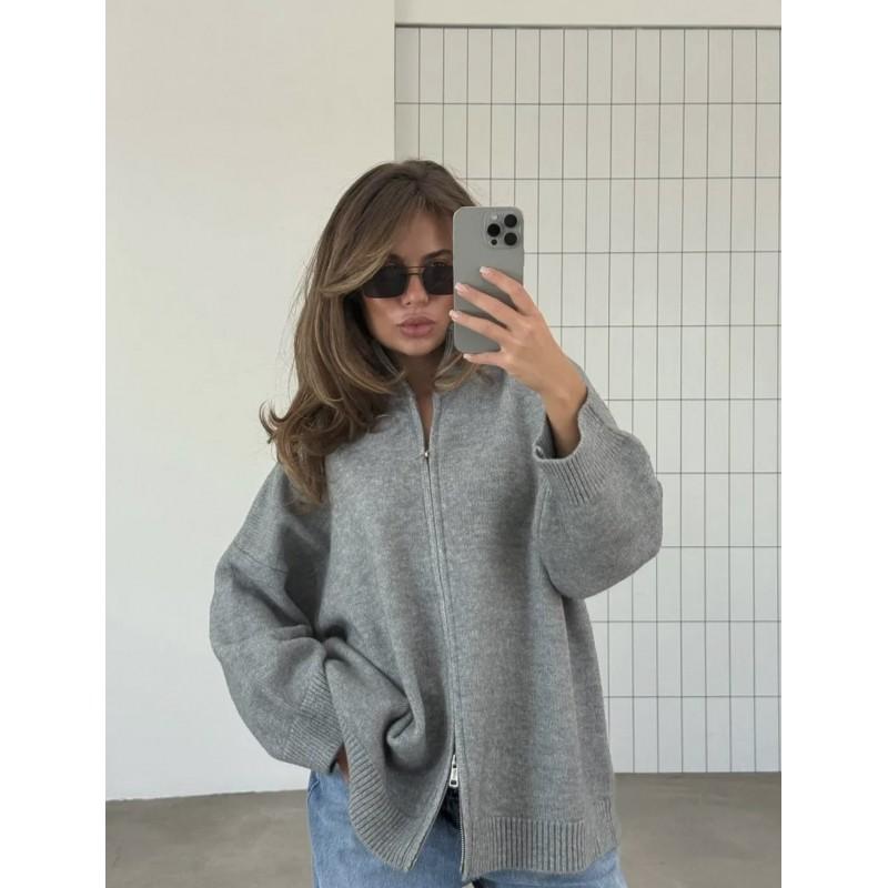 Übergroßer Strickcardigan Damen Übergröße Lockerer Schnitt Langarm Dick Warm Offene Vorderseite Mit Doppelreißverschluss