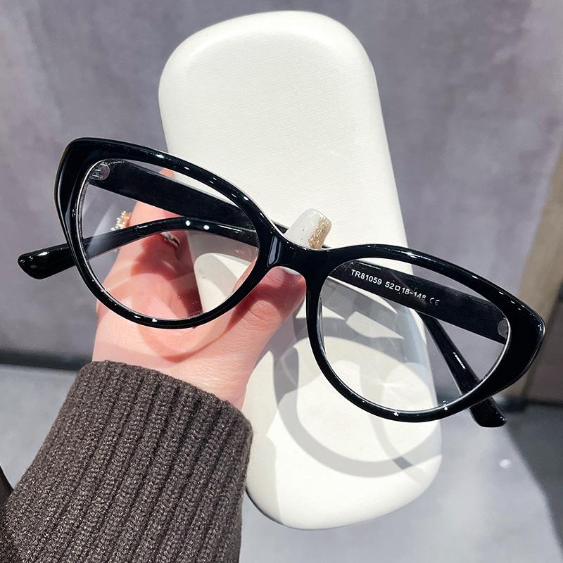 

New Maillard retro cat eye black frame glasses myopia can be matched with degree display small anti-blue glasses Anti-blue light flat mirror [0 degrees] чёрный