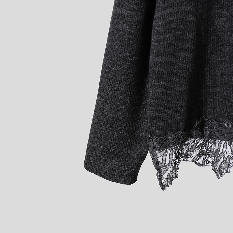 Autumn Women Off Shoulder Long Sleeve Lace Patchwork Knitted Sweater Jumper Pullovers