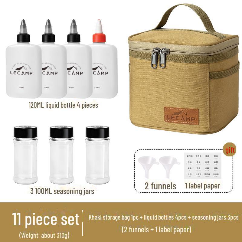 Draagbare Buitenkruidenflesjesset voor Kamperen en Picknicks met Afgesloten Olieflesjes en Opbergtas