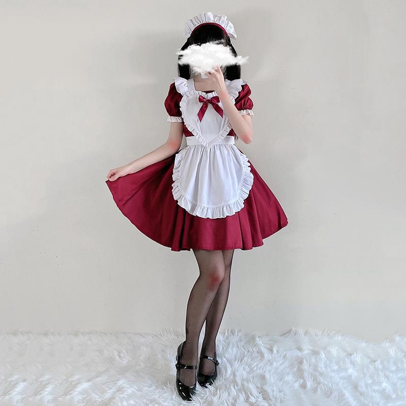 Red maid outfit Japanese Alice cute soft girl Lolita Lolita maid costume cafe dress