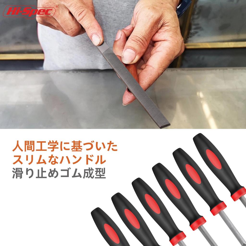 Metal Needle Hand File Set Tool Kit with and Triangular Sanding Files for Iron and Large Steel File Hi-Spec 6-Piece Flat, Half-Round, Round,