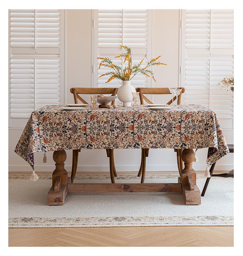 American Vintage Flower Bird Tablecloth Jacquard Rectangular Dining Tablecloth Living Room Bedroom Decor Desktop Decoration