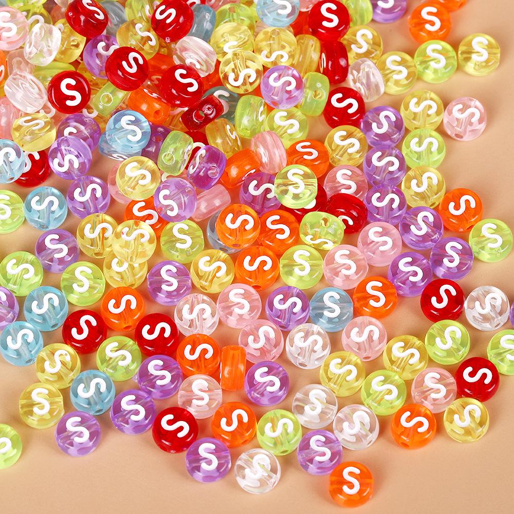 Acrylic Drip Oil Single Letter Flat Beads — Transparent DIY Bracelet Jewelry Accessories for Kids