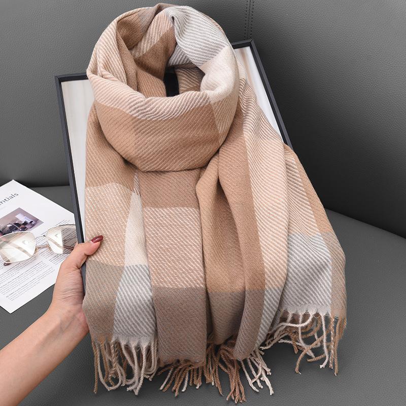 Imitation cashmere scarf women's autumn and winter classic plaid casual fringed student long shawl scarf