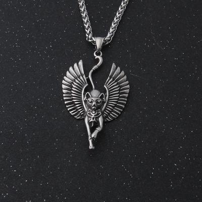 Egyptian Goddess Cat Bastet Necklace Stainless Steel Ancient Egypt Necklace Protection Amulet for Men and Women