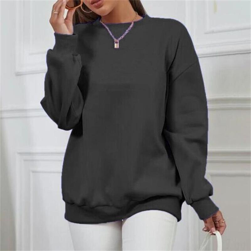 Damen 2026 Herbst/Winter Plus Samt Locker Rundhals Langarm Einfarbig Hoodie