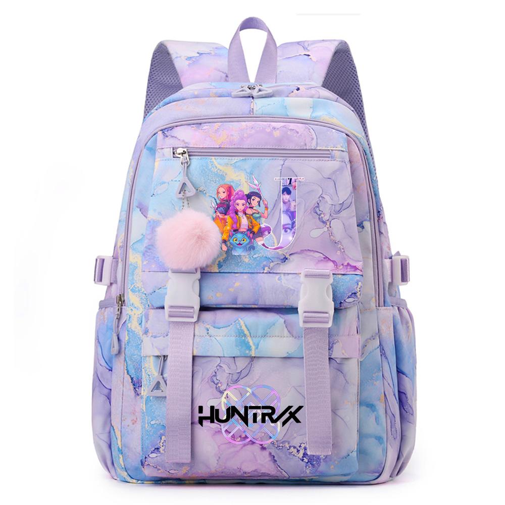 Cute Cartoon 26 English Letters Printed Backpack Schoolbag for Teenager Student Girl Boy Bookbag Large Capacity Waterproof Travel Bag Mochila