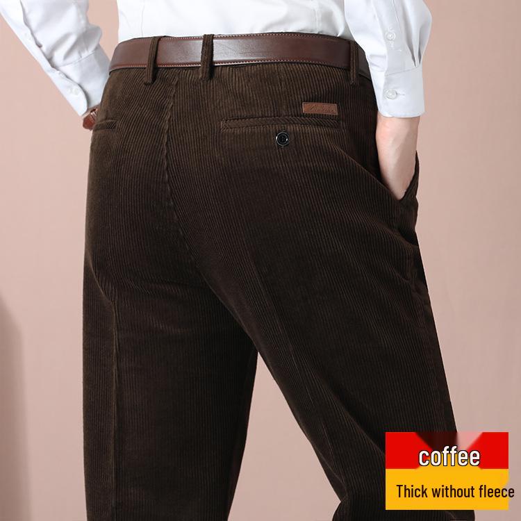 

Men s Autumn/Winter Wide Wale Corduroy Pants: Double Pleated, Loose Fit, Warm, Thick, Plus Velvet, Straight Leg, Pure Cotton, Middle-Aged. 30 (waist 23 inches)